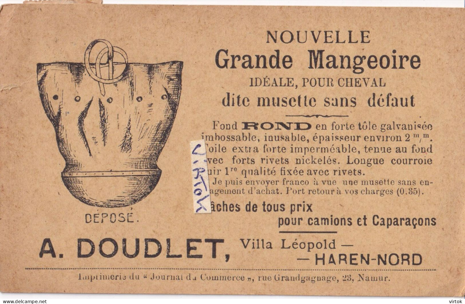 HAREN : A. DOUDLET : Nouvelle Grande Mangeoire pour le cheval  ( voir scans   )