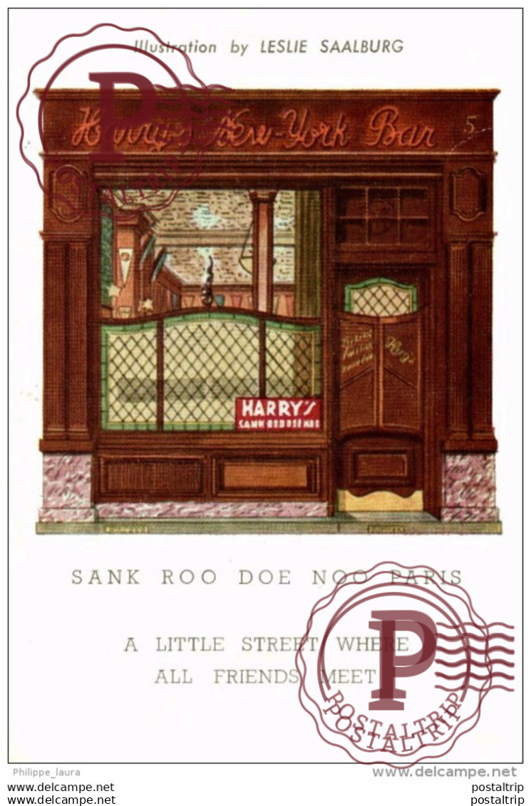 Harry'sNew York Bar 5 rue Daunou Paris illustration by Leslie Saalburg Sank roo doe noo Paris