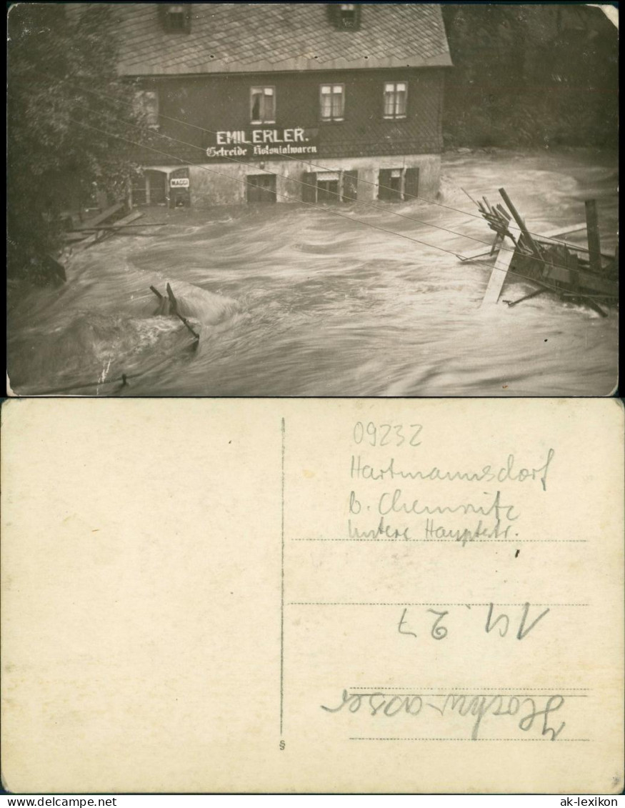 Hartmannsdorf Chemnitz) Privatfoto Überschwemmung Emil Erler Hauptstraße 1927