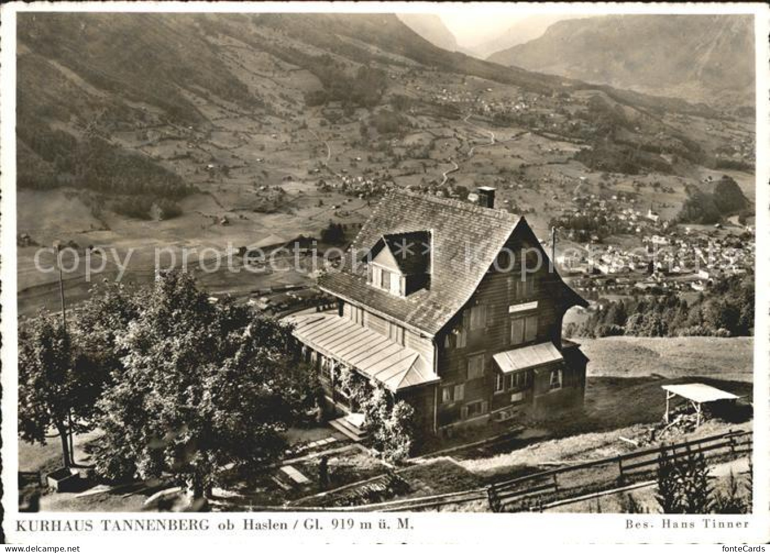 Haslen GL Kurhaus Tannenberg Blick ins Tal