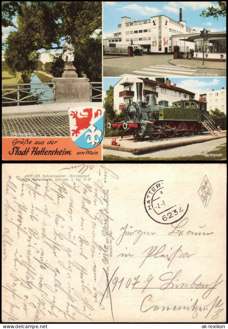 Hattersheim am Main Brückenpartie, Sarotti-Werke, Spielplatz mit Lokomotive 1961