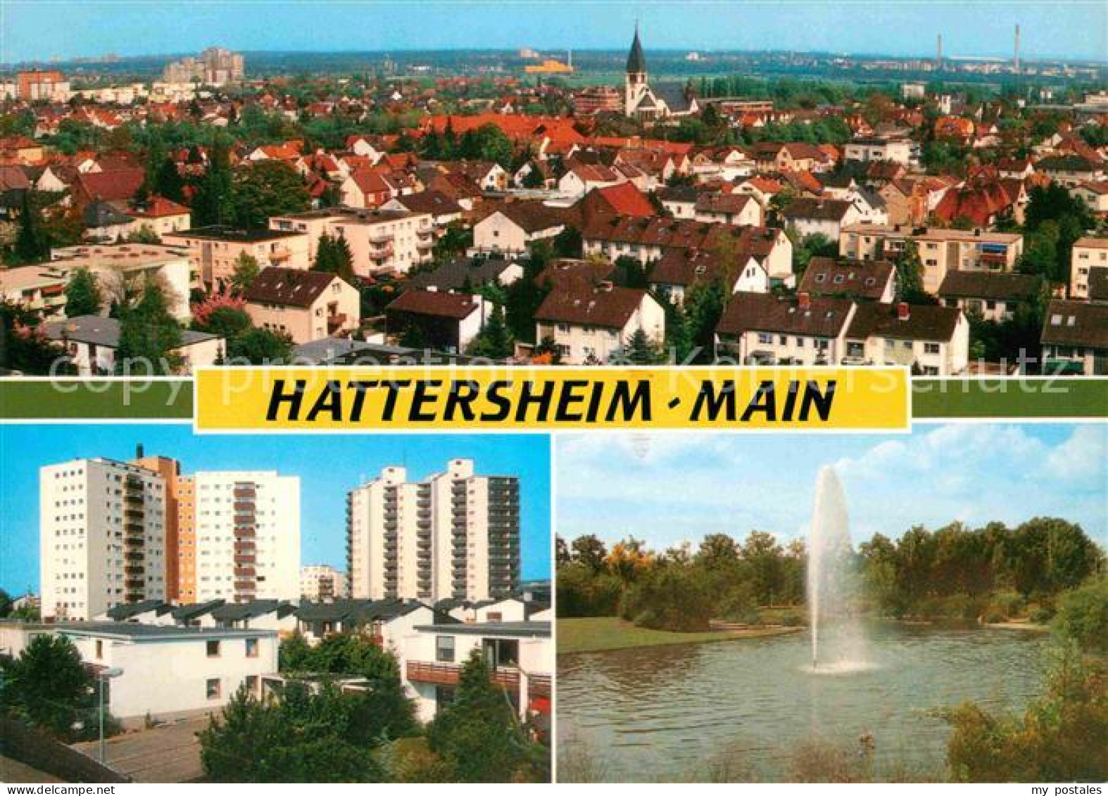 Hattersheim Main Panorama Hochhaeuser Fontaene