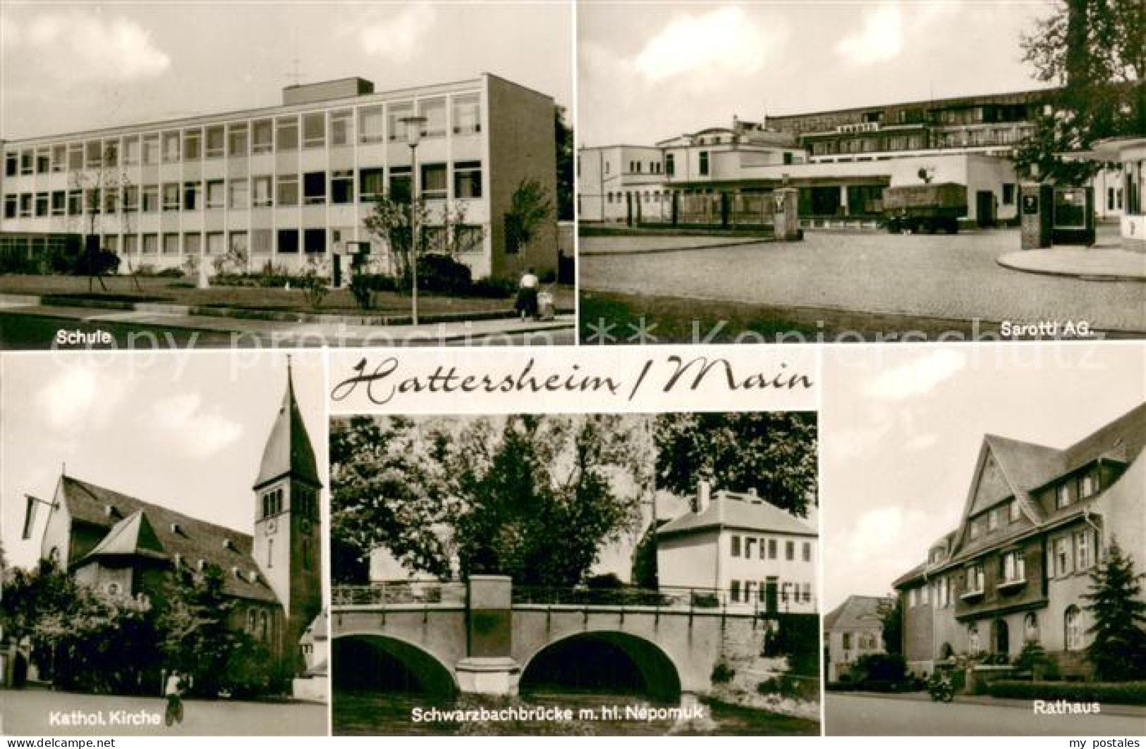 Hattersheim Main Schule Sarotti AG Kath Kirche Schwarzbachbruecke mit hl Nepomuk