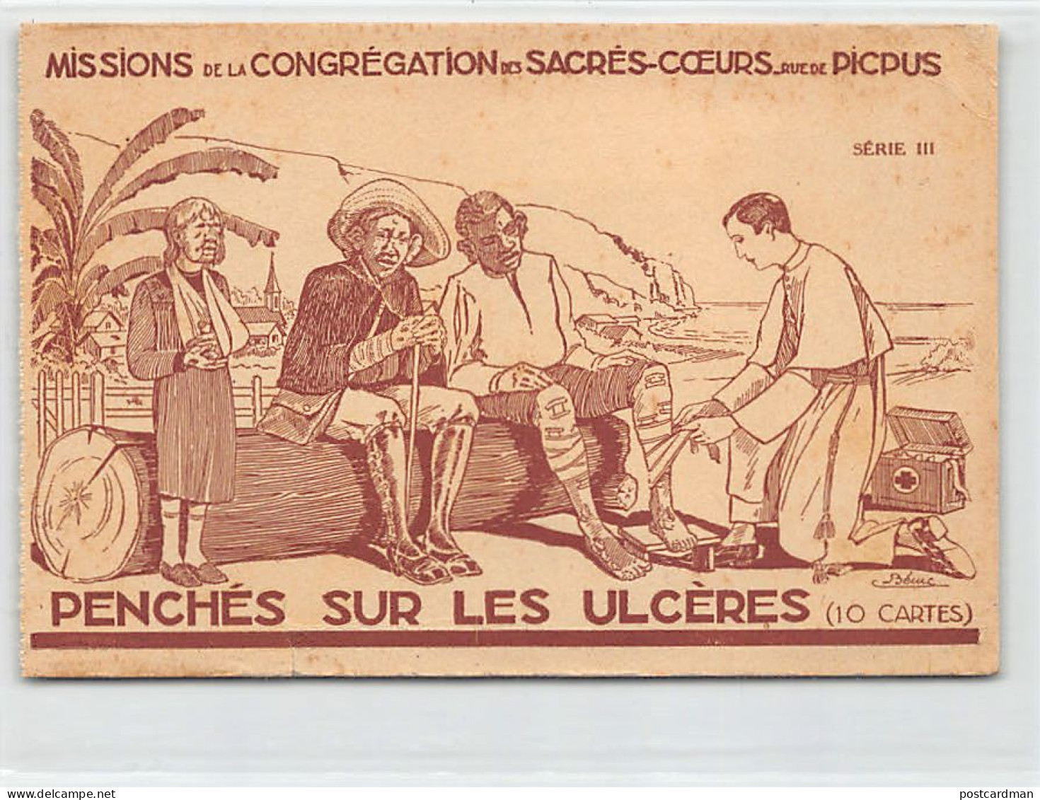 Hawaii - MOLOKAI - Leper Colony - Missionary bending over the ulcers of a leper - Publ. Missions of the Congregation of