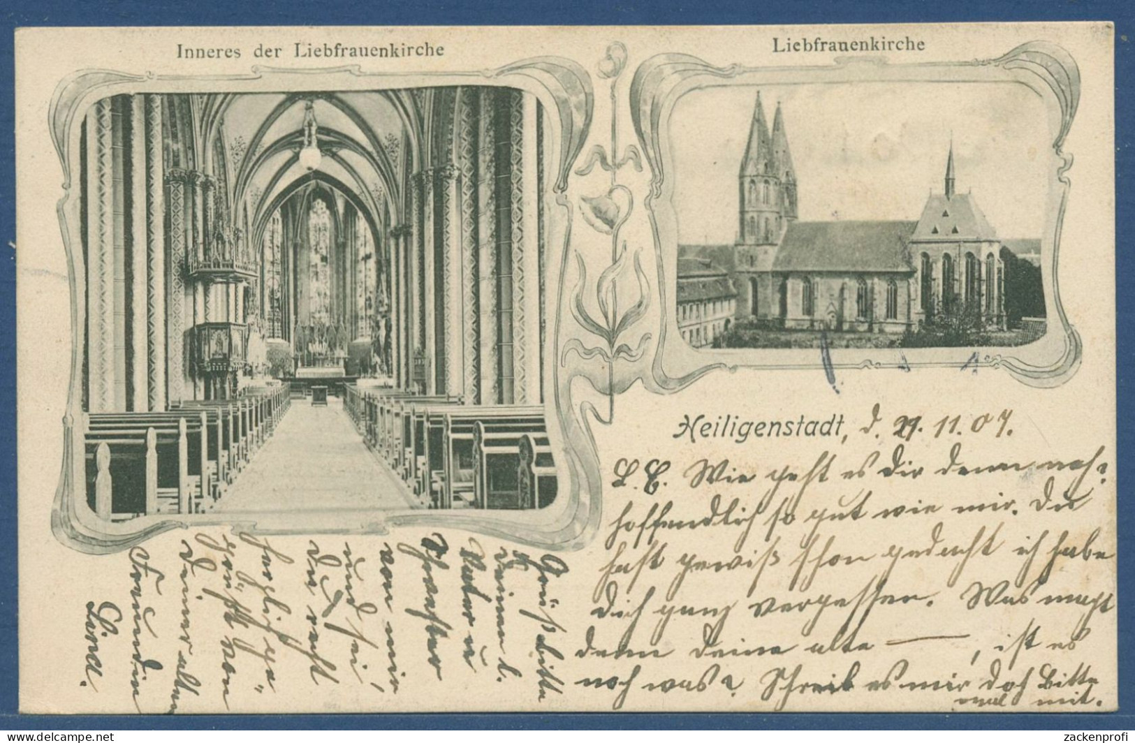 Heiligenstadt Liebfrauenkirche mit Innenansicht, gelaufen 1907 (AK5930)