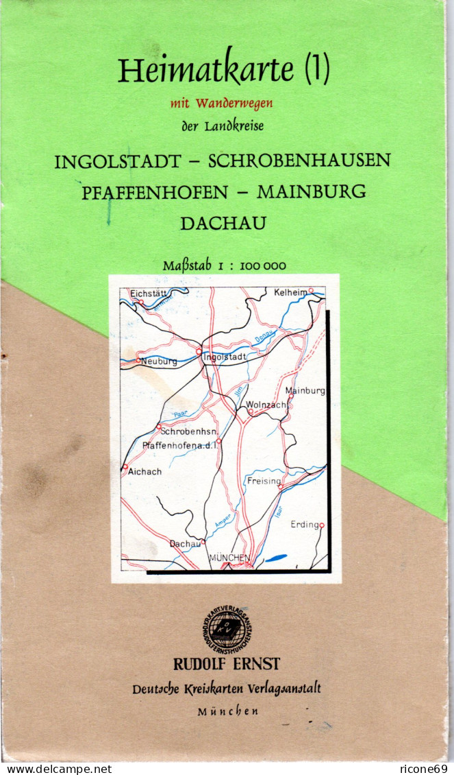 Heimatkarte der Altlandkreise Ingolstadt, Schrobenhausen, Dachau...von ca. 1965