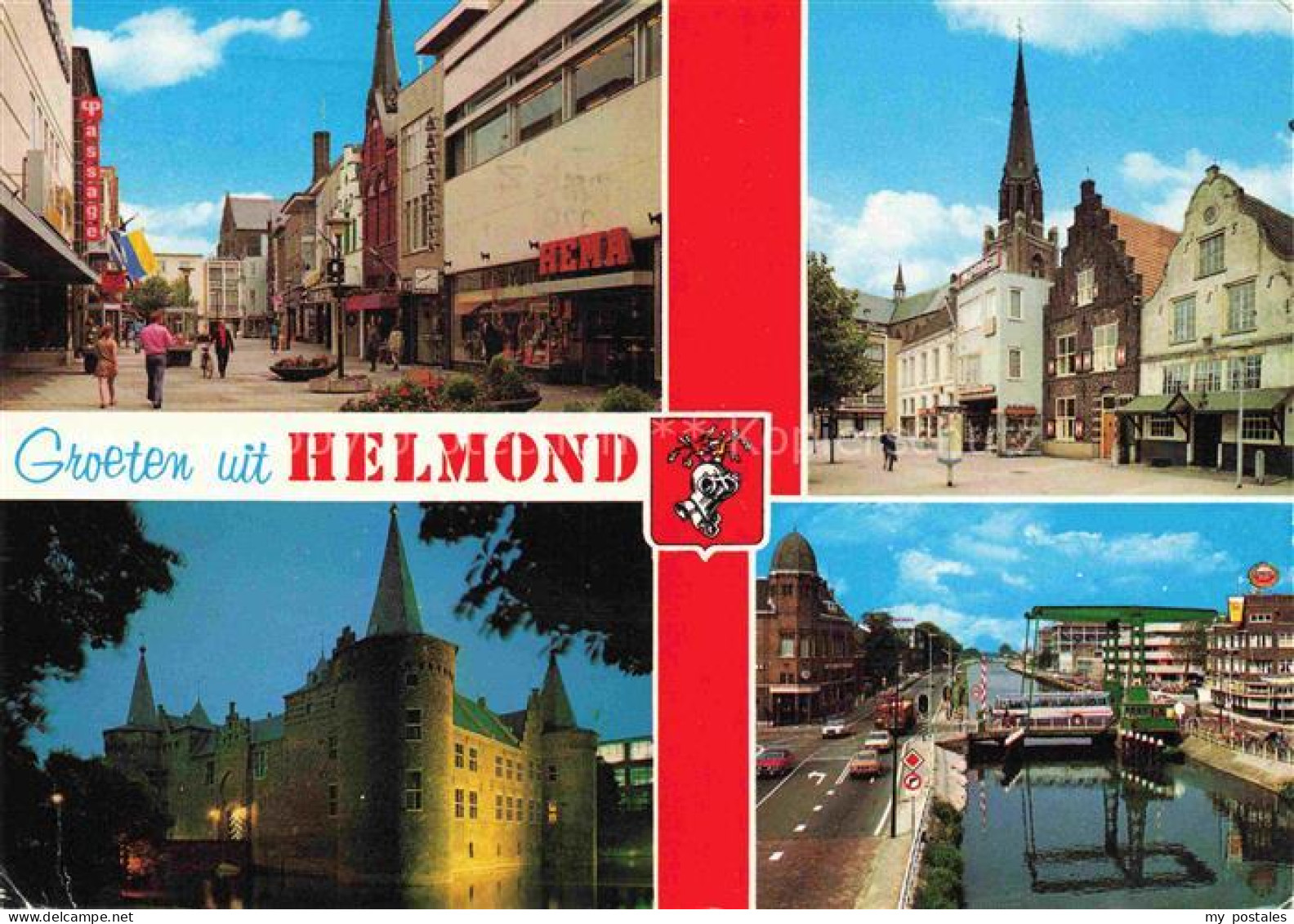 Helmond Noord-Brabant NL Einkaufsstrasse HEMA Kirche Schloss Kanal Stadtansichte