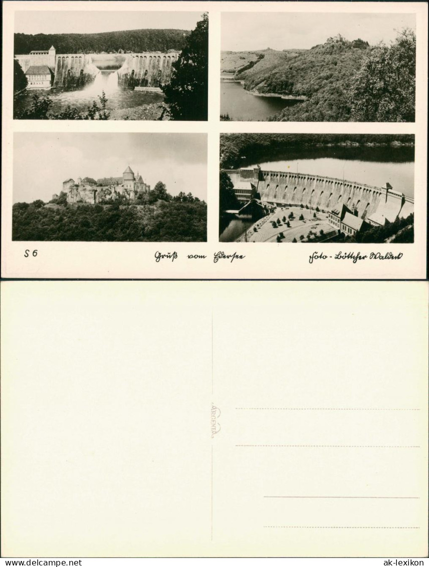 Hemfurth-Edersee-Edertal zerstörte Edertalsperre Edersee, Schloss Waldeck 1953