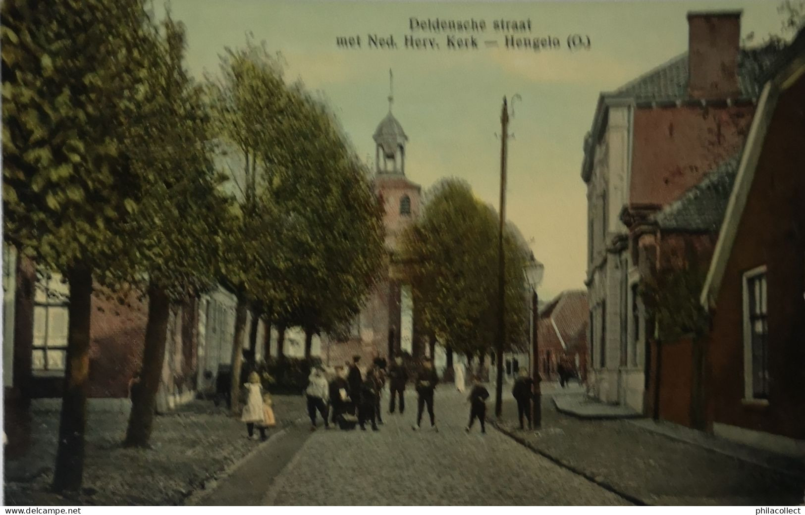 Hengelo (Ov.) Deldensche Straat (Veel Volk) 1910 Topkaart