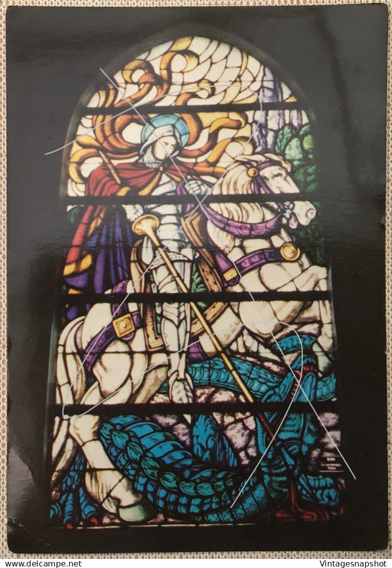 HENSIES vitrail St-Georges de l’église CP vers 1970