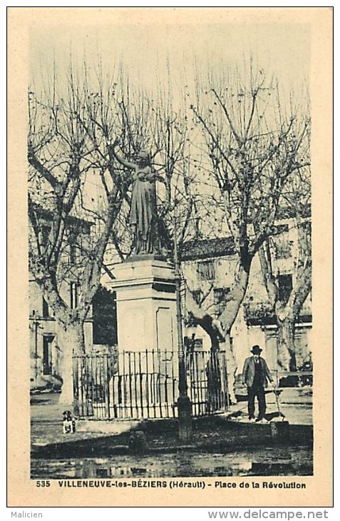 - herault - ref A366 -  villeneuve les beziers - place de la revolution - statue de  arianne  -  carte bon etat -