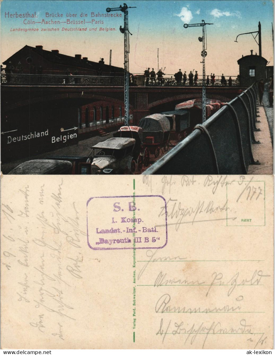 Herbesthal-Lontzen  Bahnhof 1916  Feldpoststempel 1. Landst. Bayreuth III B 5