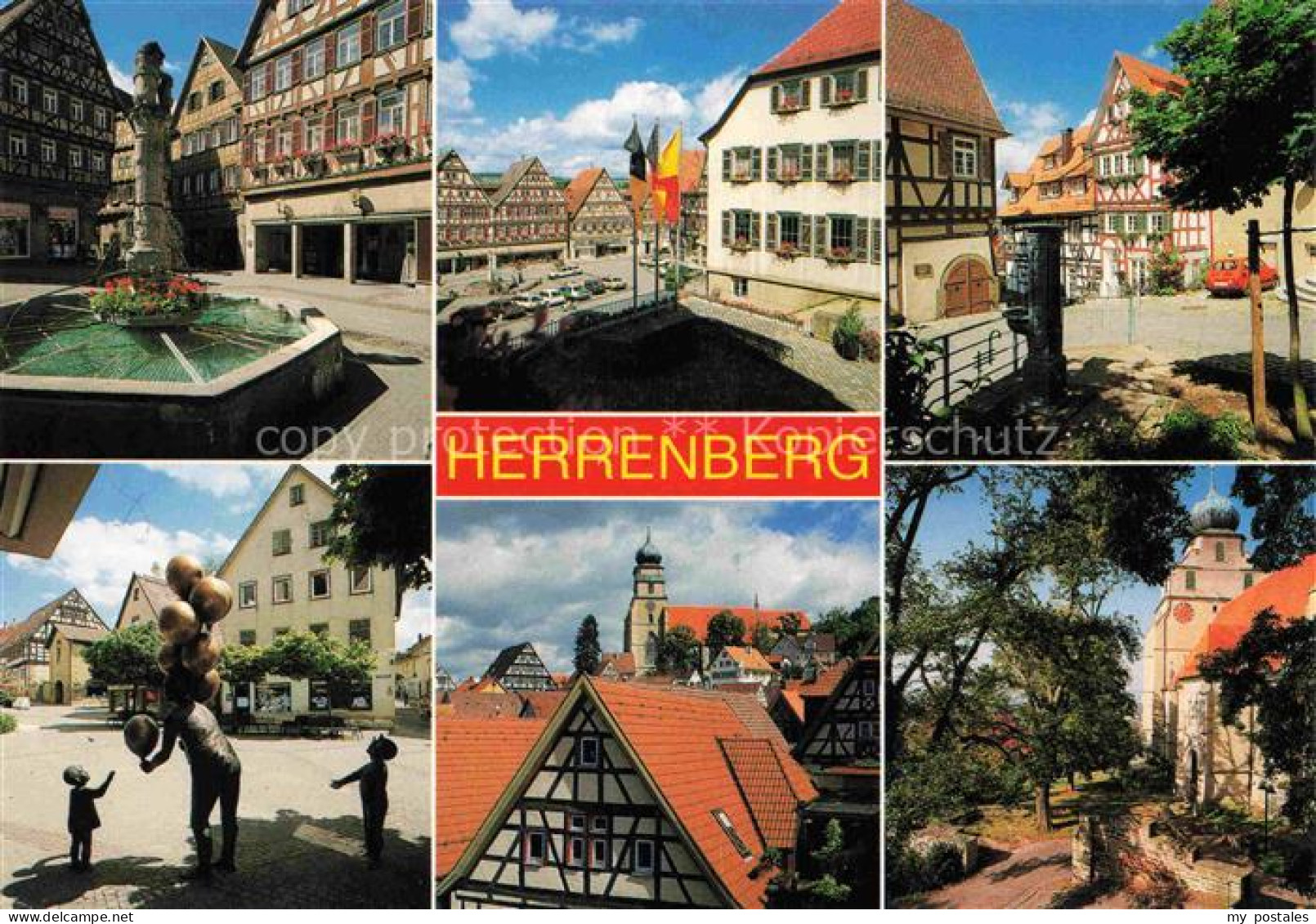 Herrenberg Gaeu Boeblingen BW Fachwerkhaeuser Marktplatz Brunnen Stiftskirche Sk
