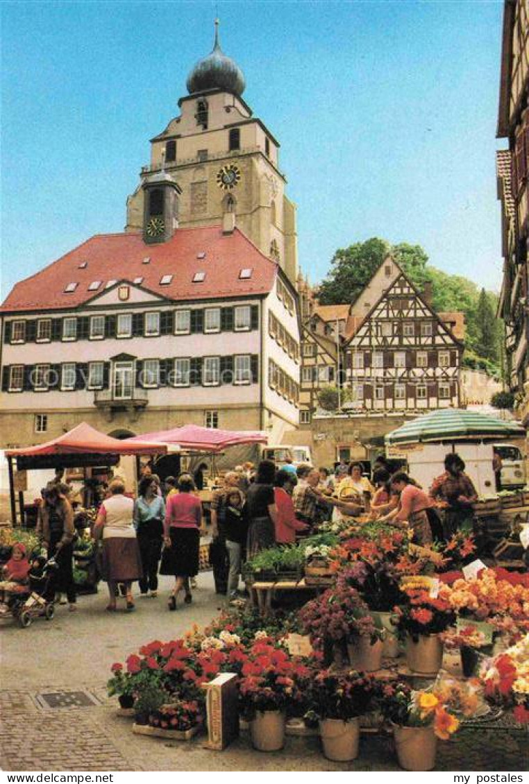 Herrenberg Gaeu Boeblingen BW Marktplatz Wochenmarkt Blumenmarkt Stiftskirche Ra