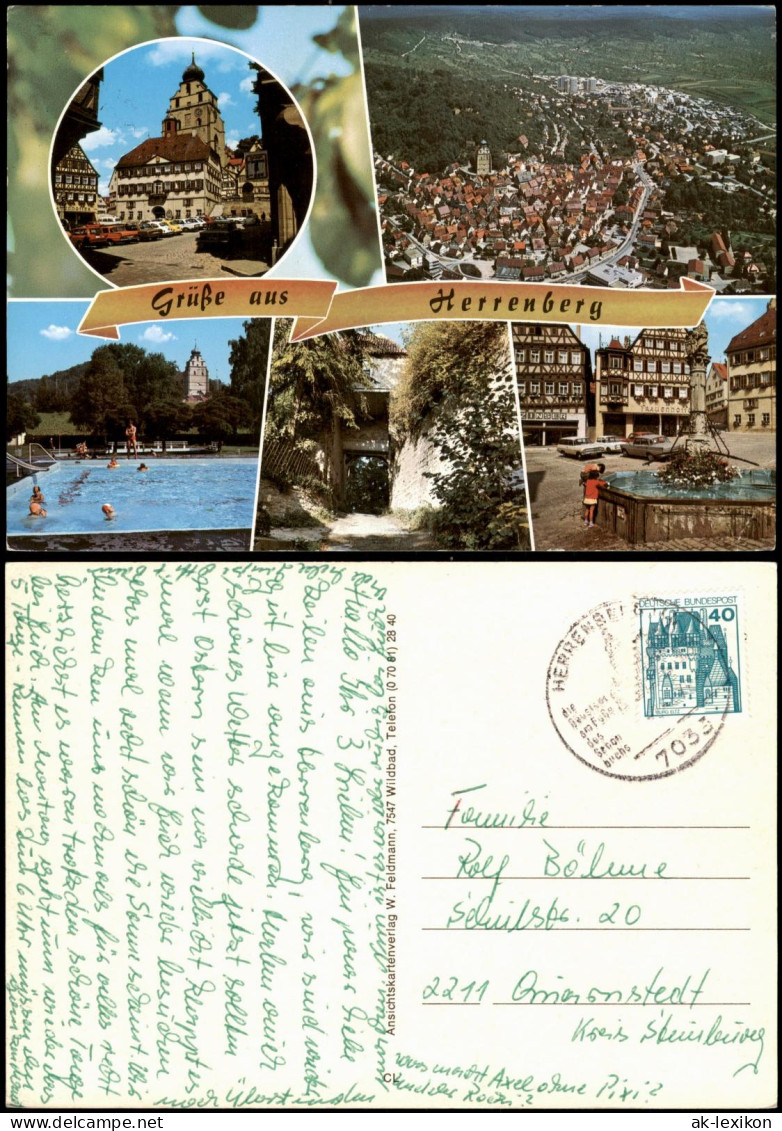 Herrenberg Mehrbildkarte mit Ortsansichten u.a. Luftaufnahme 1970