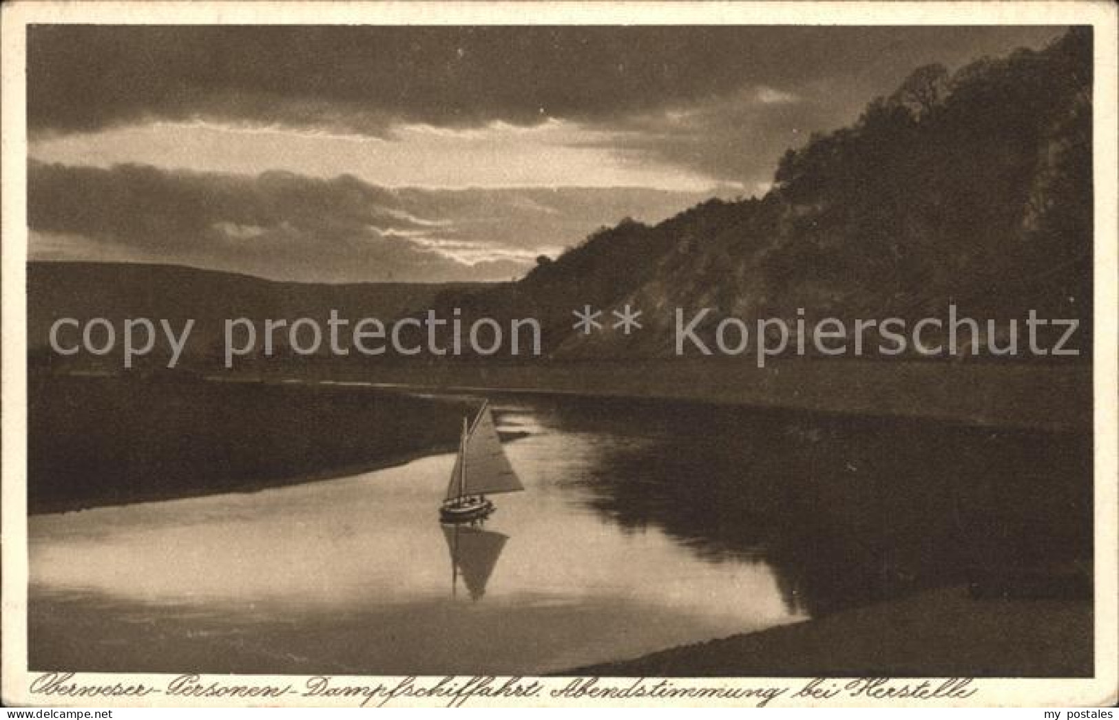 Herstelle Weser Oberweser- Personen- Dampfschifffahrt Abendstimmung