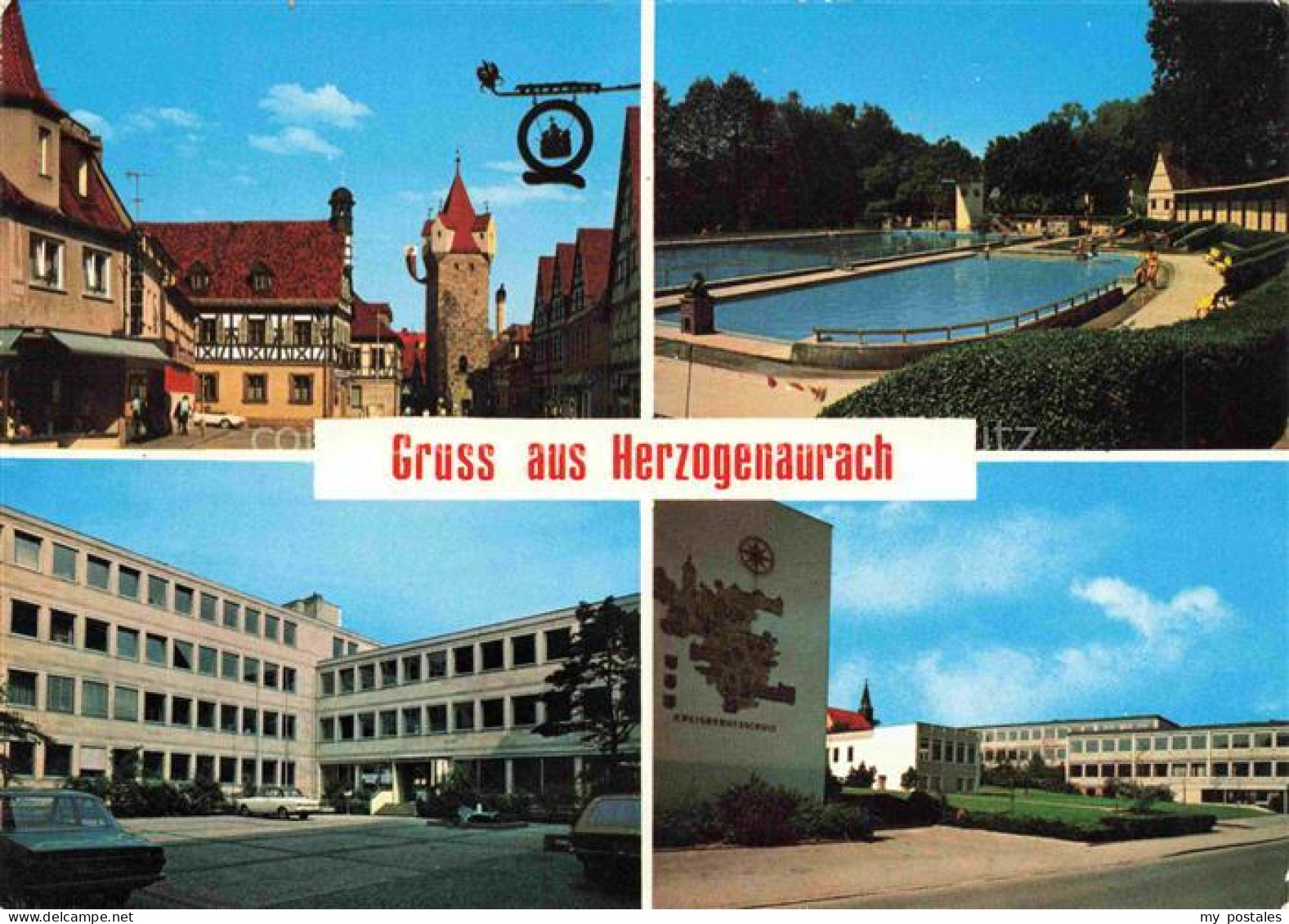 Herzogenaurach Bayern Motiv Stadtzentrum Turm Freibad Berufsschule