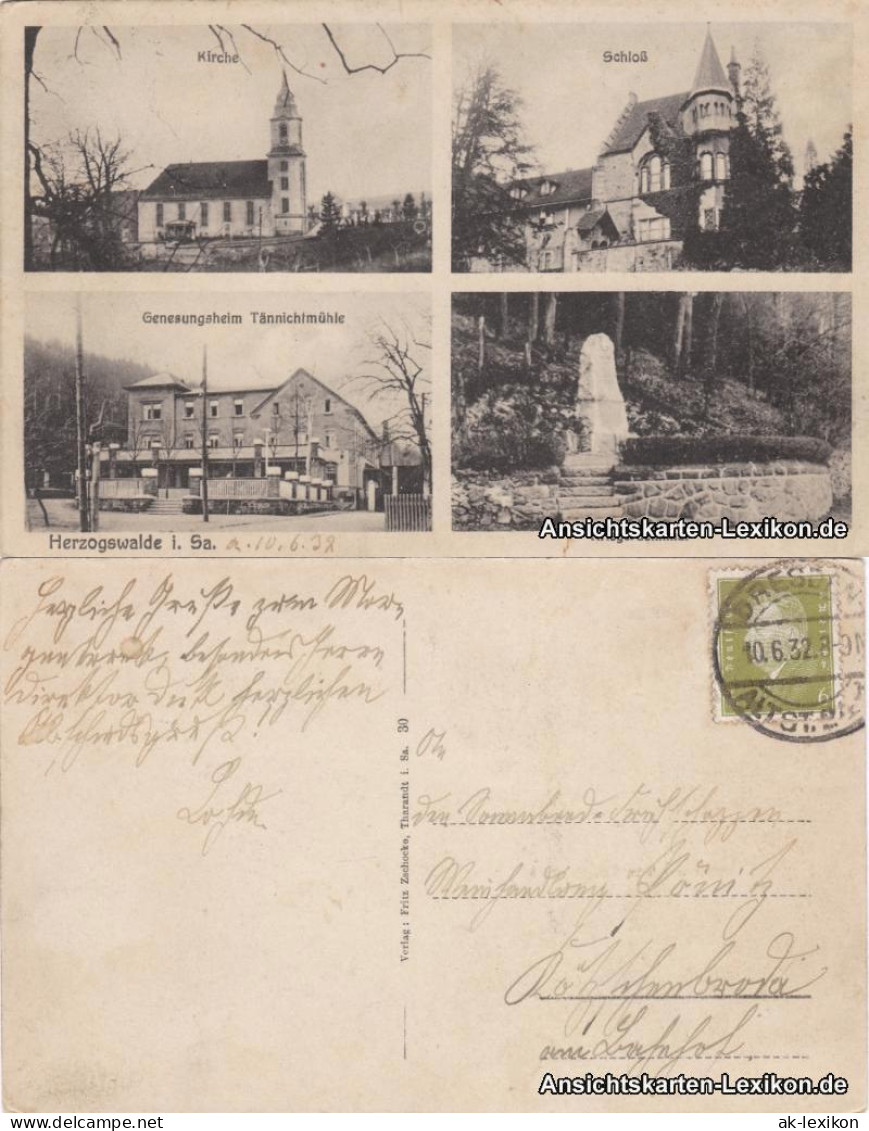 Herzogswalde-Wilsdruff: Kirche, Schloß, Genesungsheim und Kriegerdenkmal 1932