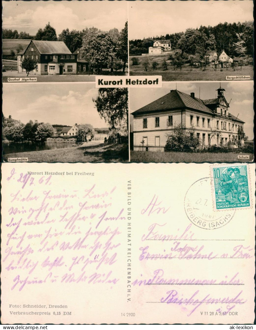Hetzdorf-Halsbrücke Gasthof Jägerhorn, Bergschlößchen, Sumpfmühle, Schule g1961