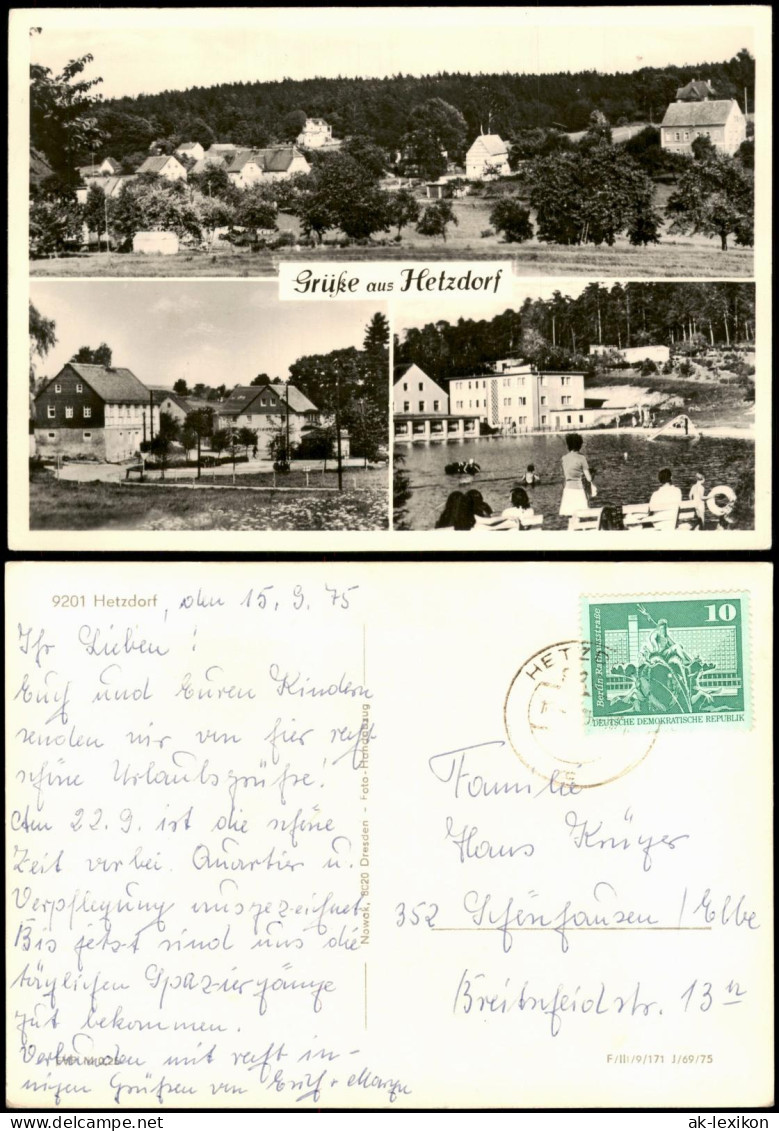 Hetzdorf-Halsbrücke Grüße aus Hetzdorf mit 3 Ortsansichten zur DDR-Zeit 1975
