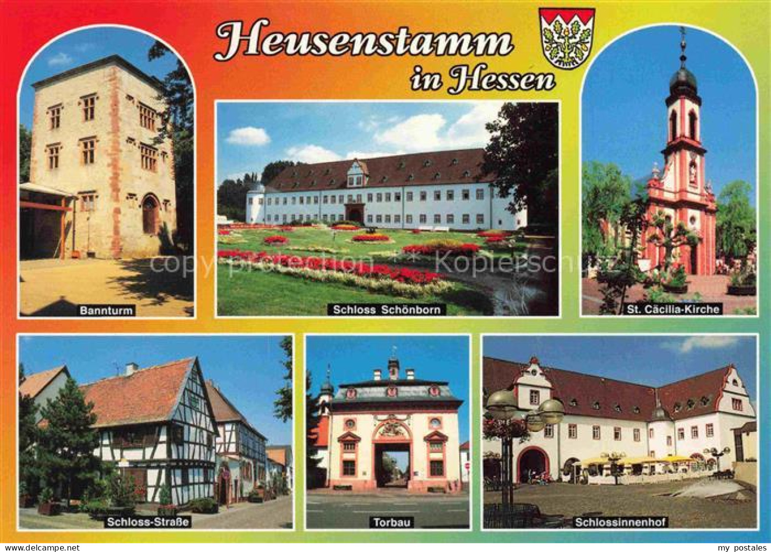 Heusenstamm Bannturm Schloss Schoenborn Innenhof Kirche Torbau Fachwerkhaeuser