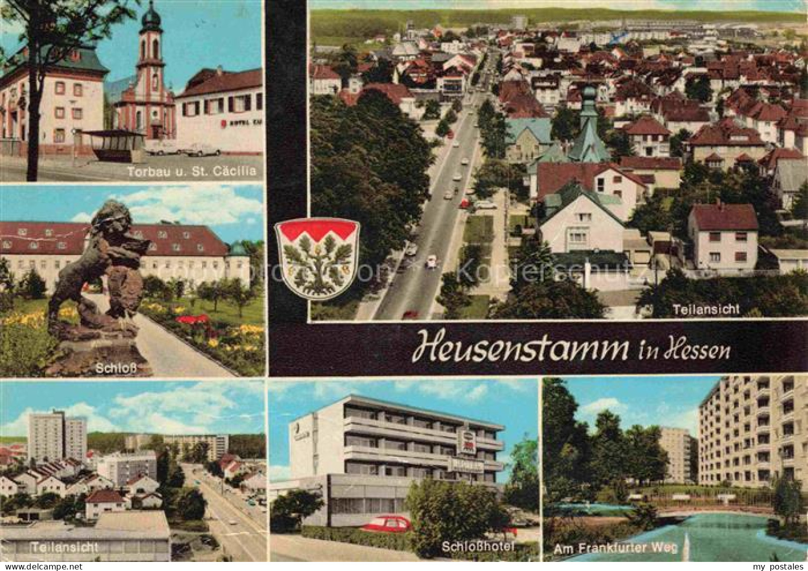 Heusenstamm Teilansicht Luftaufnahme Torbau Kirche Schloss Skulptur Schlosshotel