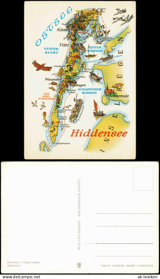 Hiddensee Hiddensjö Insel Hiddensee Ostsee DDR Landkarte Wanderkarte 1983