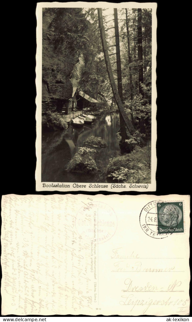 Hinterhermsdorf-Sebnitz Bootsstation Obere Schleuse Fotokarte 1939