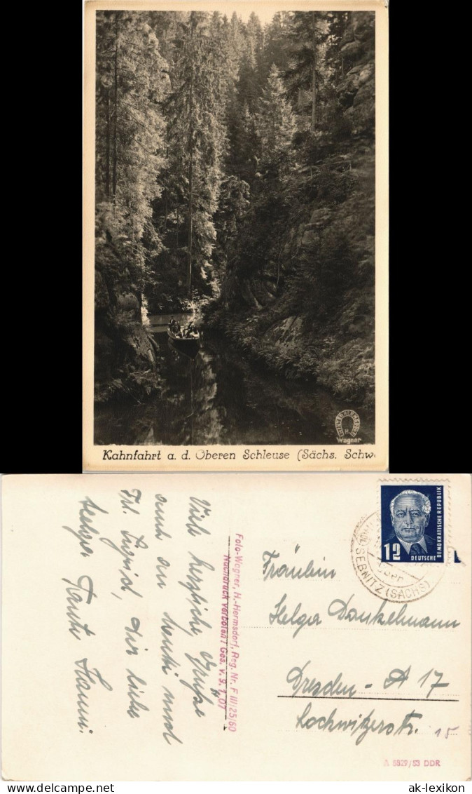 Hinterhermsdorf-Sebnitz Bootstation Obere Schleuse Kahnfahrt 1951