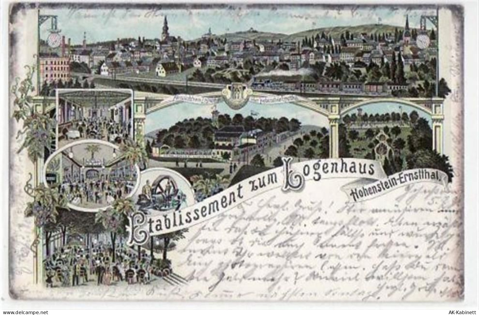 Hohenstein - Ernstthal, Lithographie mit Etablissement zum Logenhaus gel... - 39033771