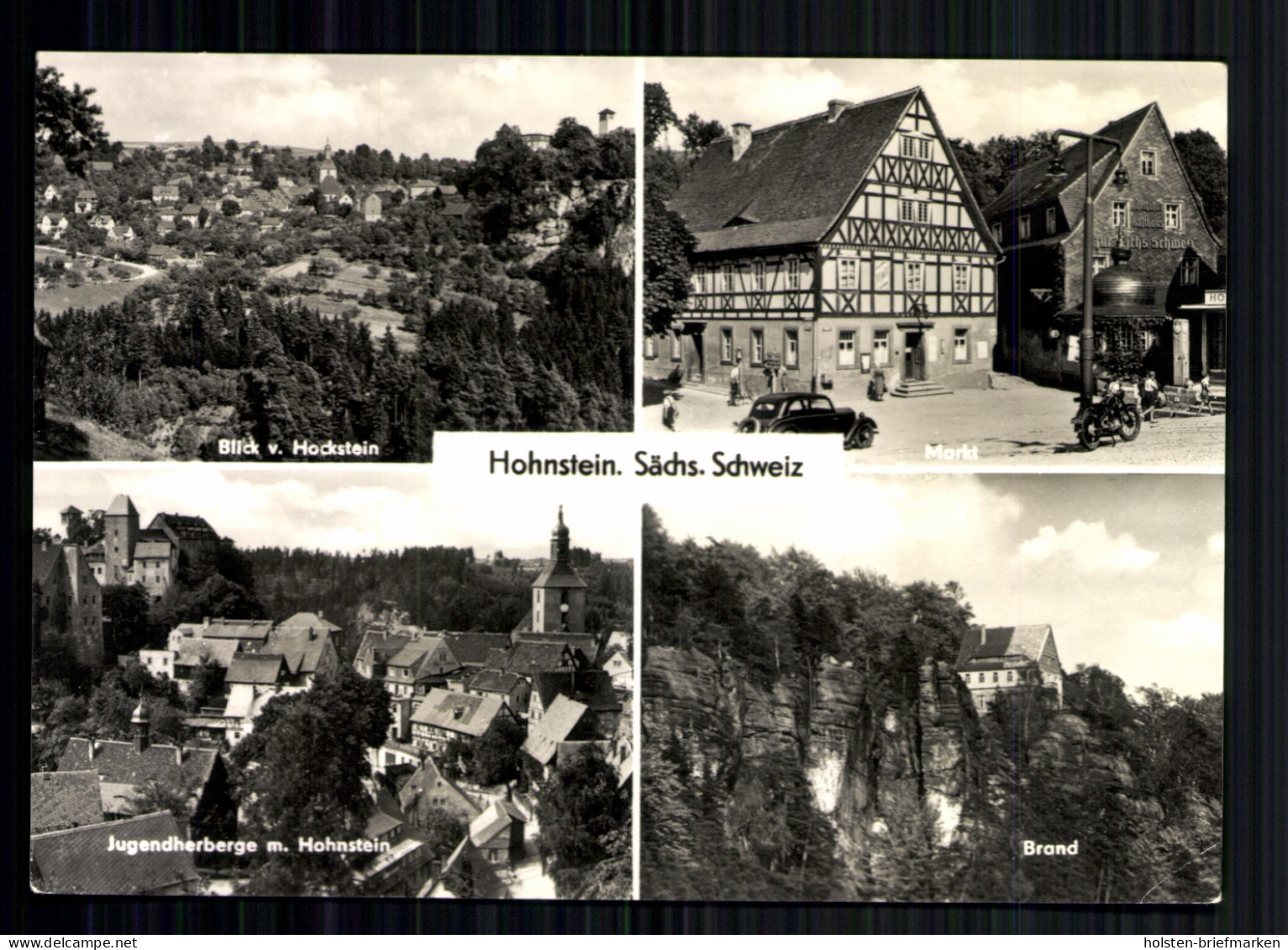 Hohnstein / Sächs. Schweiz, Blick vom Hockstein, Markt, Jugendherberge