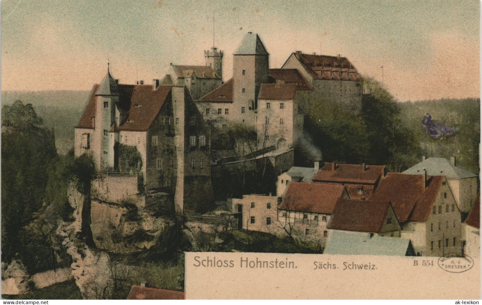 Hohnstein (Sächs. Schweiz) Sächsische Schweiz Schloss (Castle) Totalansicht 1900