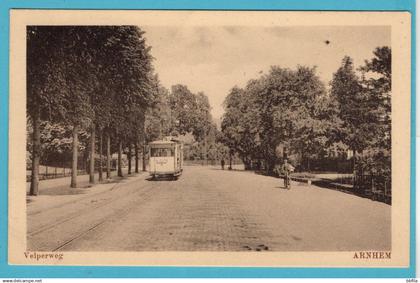 NEDERLAND prentbriefkaart Velperweg met tram Arnhem 1919 Arnhem- Amsterdam trein blokstempel - Alkmaar