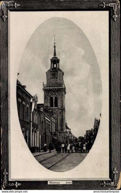Passepartout CPA Joure Friesland Niederlande, Midstraat, Turm