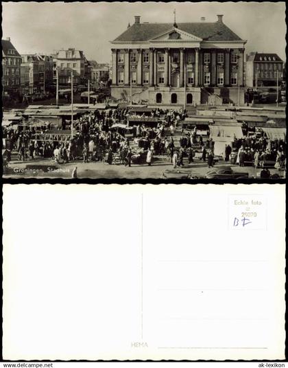 Postkaart Groningen Stadhuis Verkaufsstände 1950