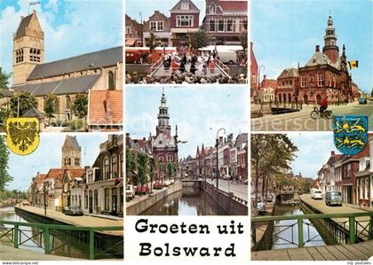 Bolsward Boalsert Kirche Haeuserpartie am Kanal Innenstadt Festveranstaltung Tan