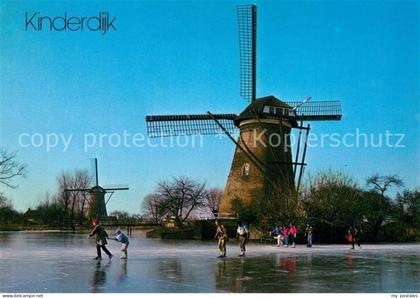 Kinderdijk Windmuehlen Eislaufen