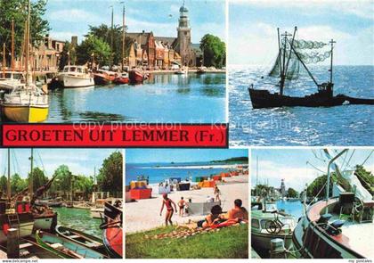Lemmer Friesland NL Hafen Boote Kirche Fischerboot Strand Badegaeste Jachthafen