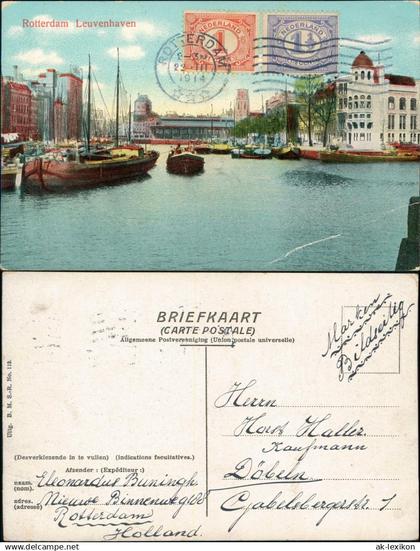 Postkaart Rotterdam Rotterdam Leuvenhaven 1913