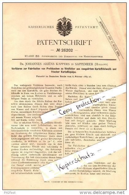 Original Patent - Dr. Johannes Kappers in Hoogezand-Sappemeer , 1883 , Fabrikation von Tierfutter , Groningen !!!