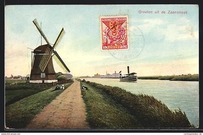 AK Zaanstreek, Windmühle und Dampfer
