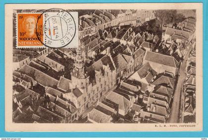 NEDERLAND prentbriefkaart KLM overzicht Het stadhuis 1953 Zierikzee naar Amsterdam
