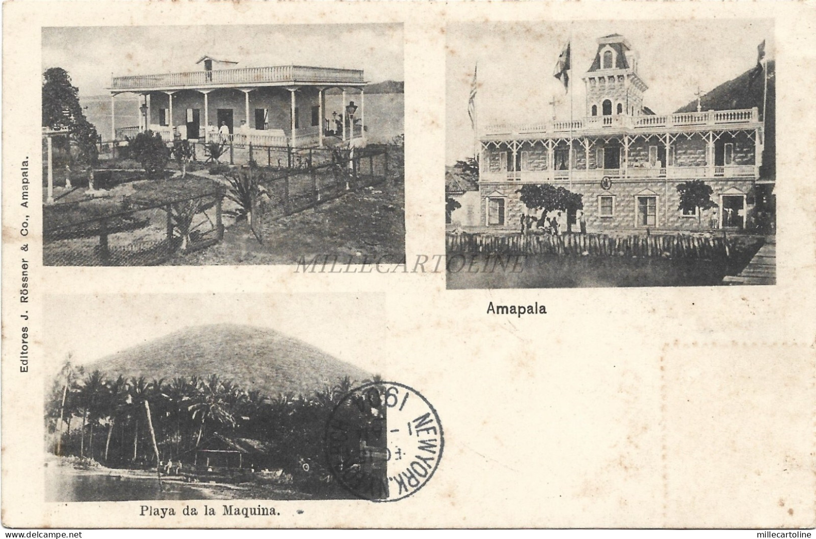 HONDURAS - Amapala 1904 Postcard J.Rossner 2 Stamps UPU 1+2c.