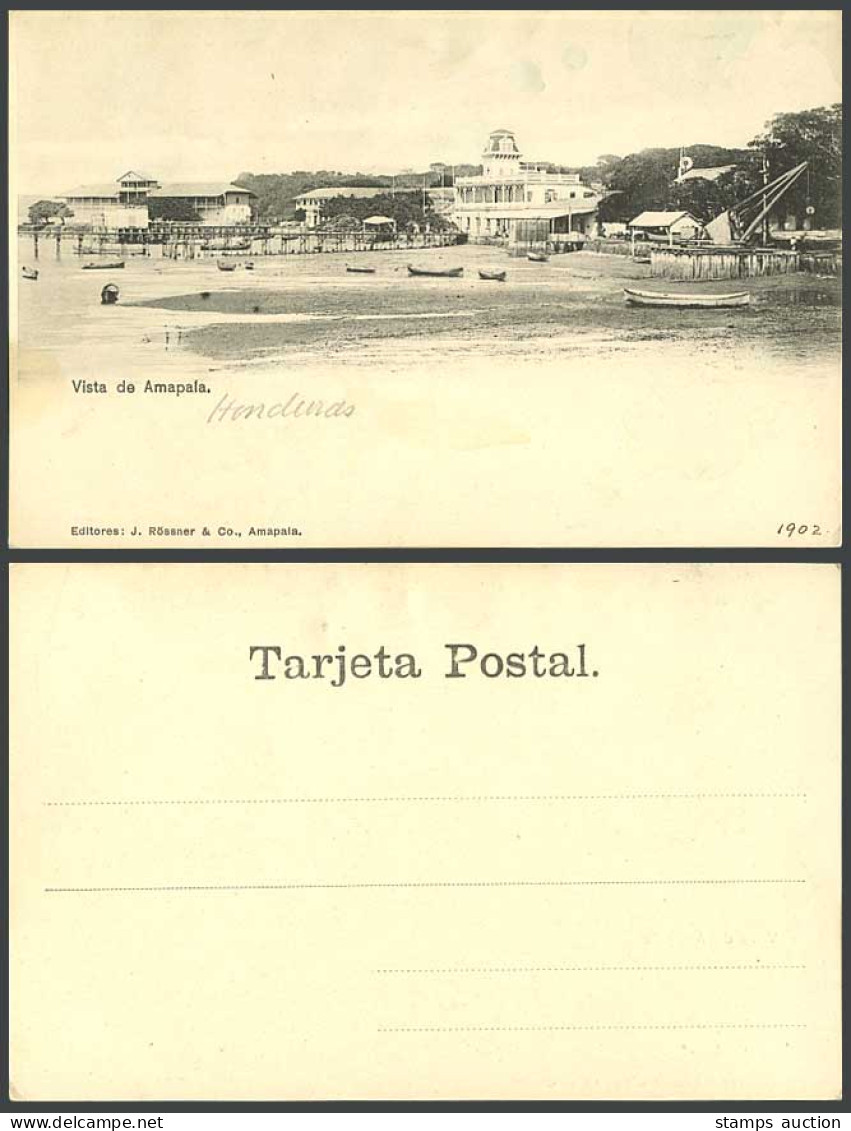 Honduras, Amapala Vista de 1902 Old U.B. Postcard Beach Boats Harbour Pier Jetty