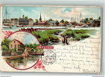 13719124 - Belize Belmopan Hafen on the Canal Lithographie
