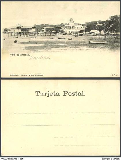 Honduras, Amapala Vista de 1902 Old U.B. Postcard Beach Boats Harbour Pier Jetty