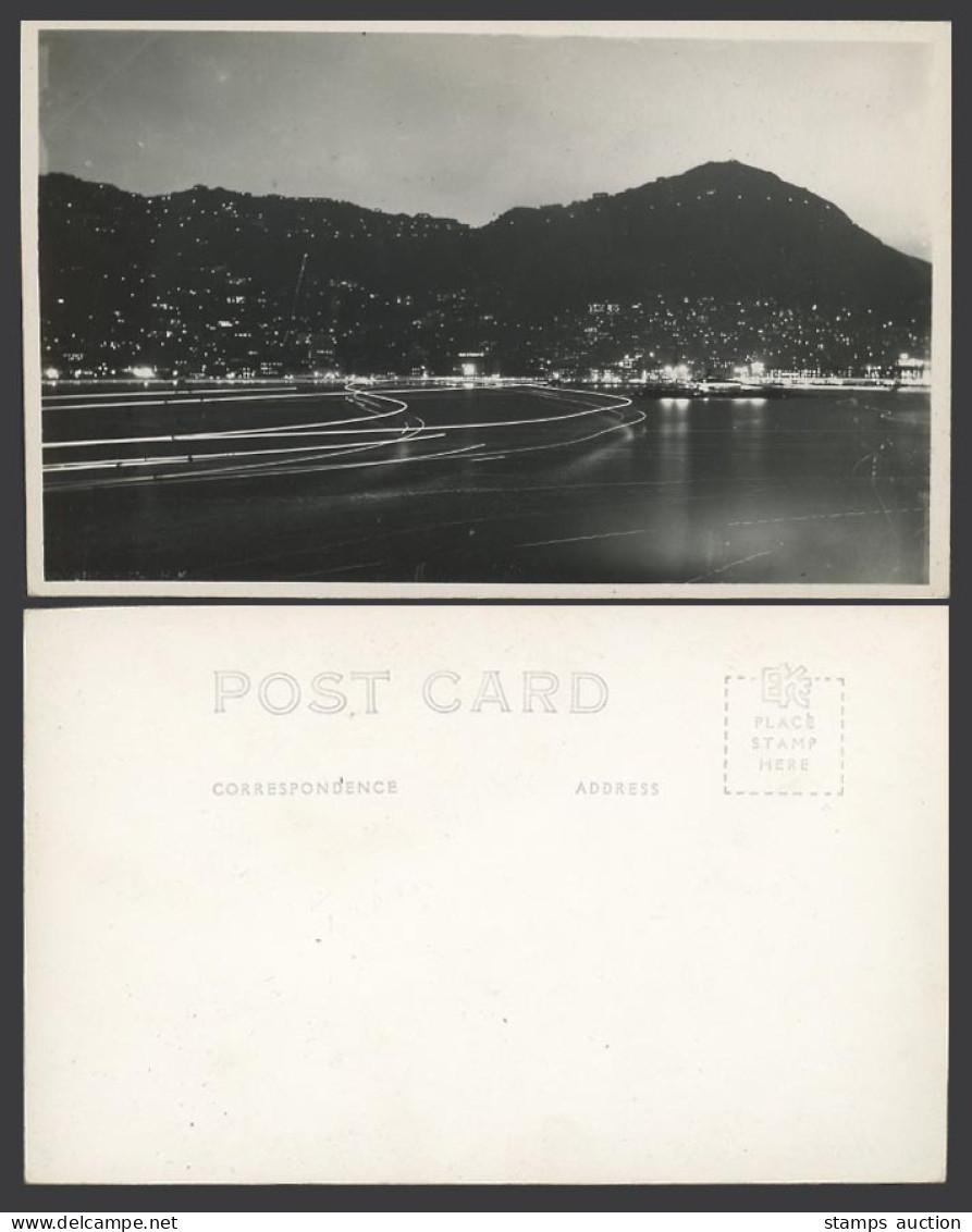 Hong Kong China Old Real Photo Postcard Hongkong by Night, Harbour, Illumination