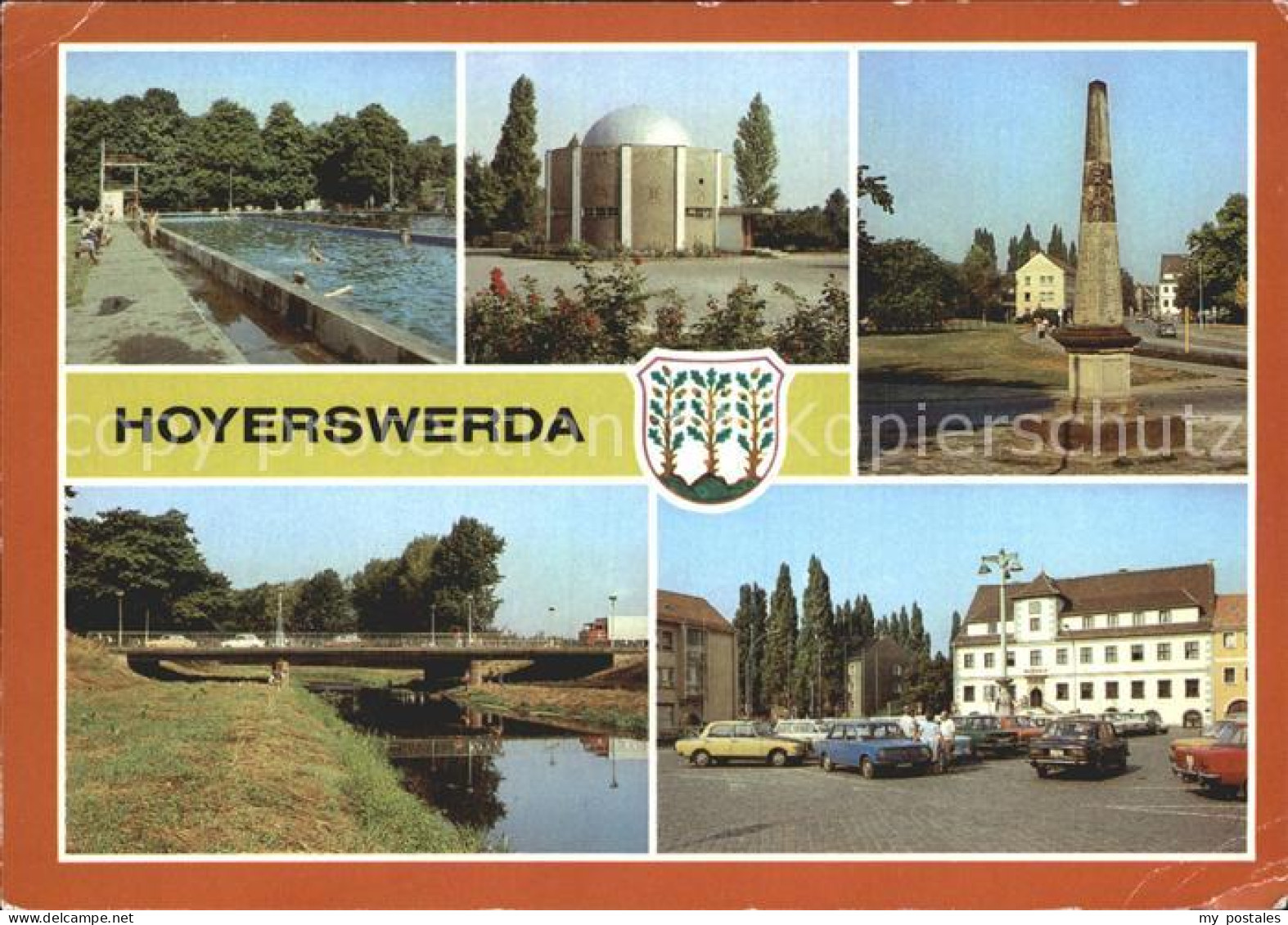 Hoyerswerda Stadtbad Planetarium Pestsaeule Elsterbruecke Rathaus