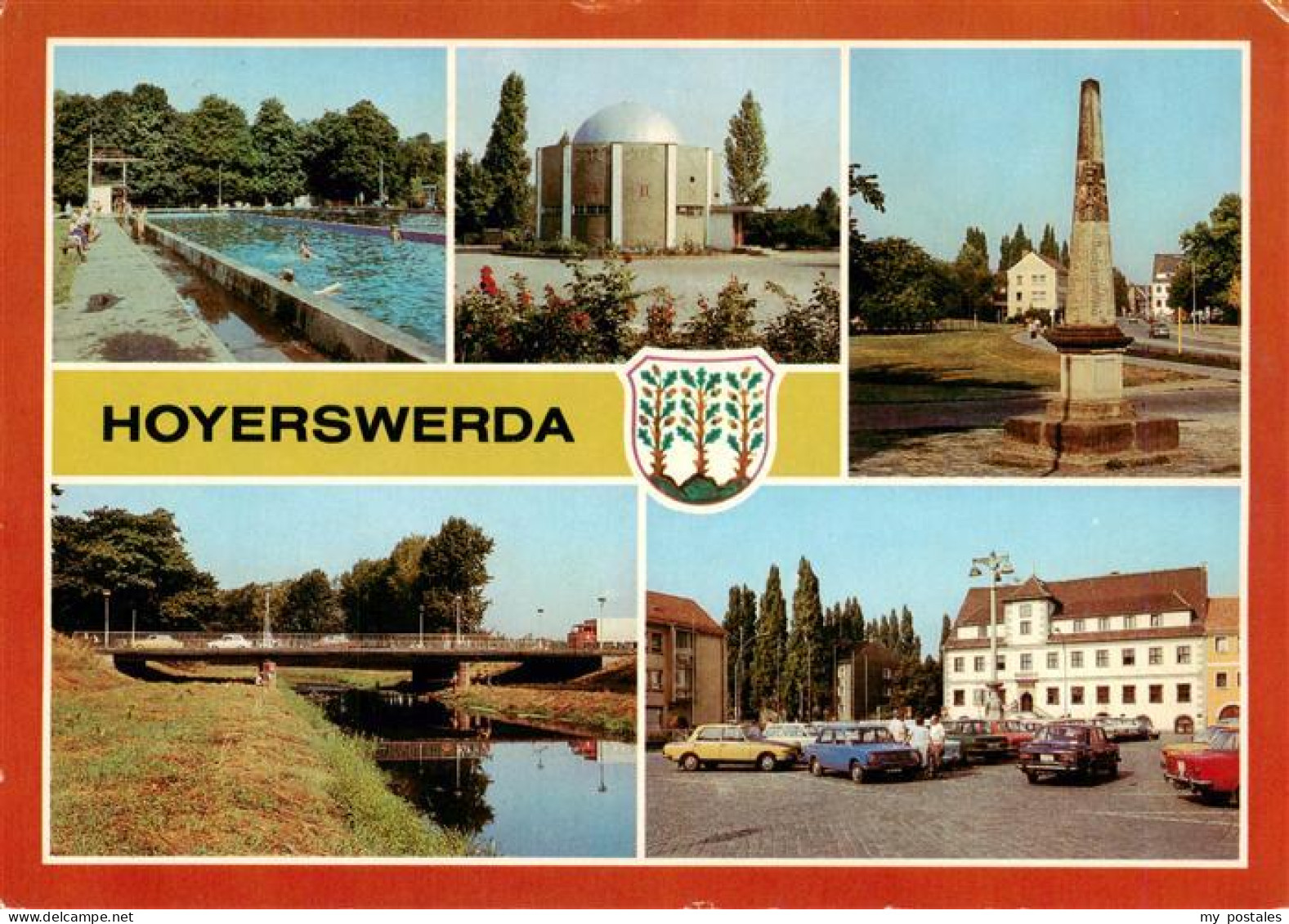 Hoyerswerda Stadtbad Planetarium Postsaeule Eisenbruecke Rathaus