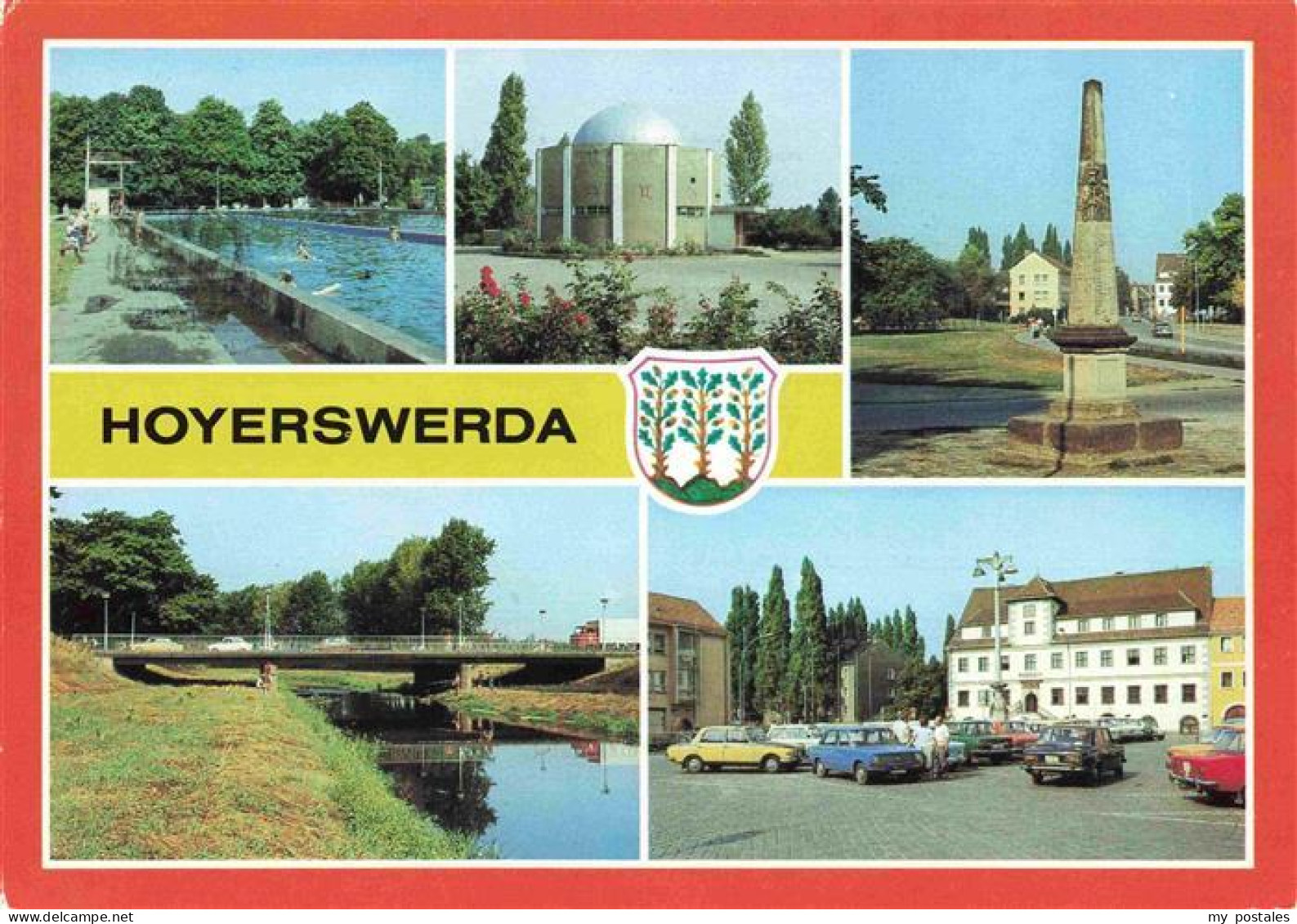 Hoyerswerda Stadtbad Planetarium Postsaeule Elsterbruecke Rathaus